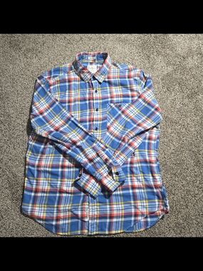 American Eagle Outfitters Blue, Yellow & Red Plaid Button-Down Shirt